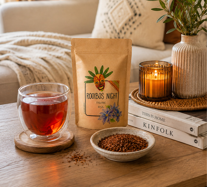 Rooibos Night Leo Tea – puszka, doypack i kubek prezentowy
